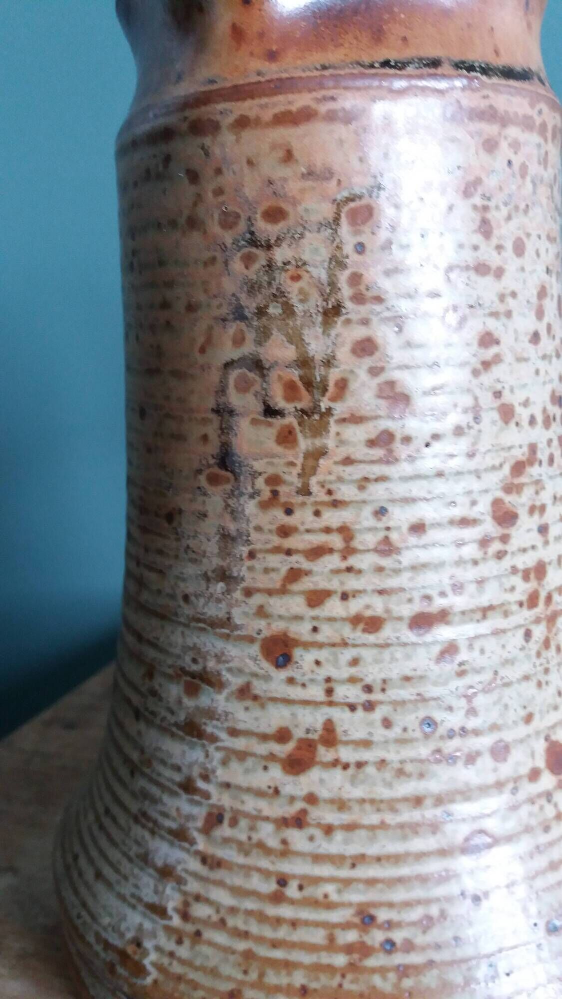 Stoneware pitcher from Puisaye signed by Jean-Pierre Prud’homme.