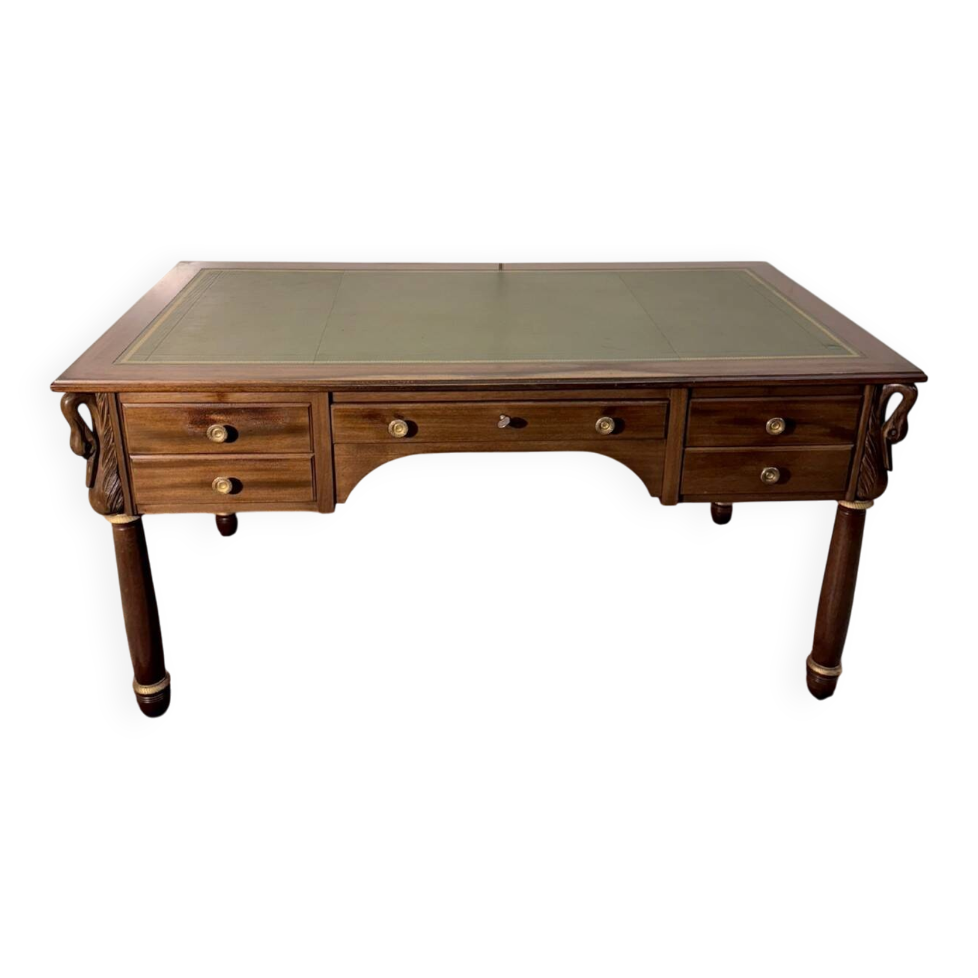 Empire-style minister's desk with swan necks in mahogany.