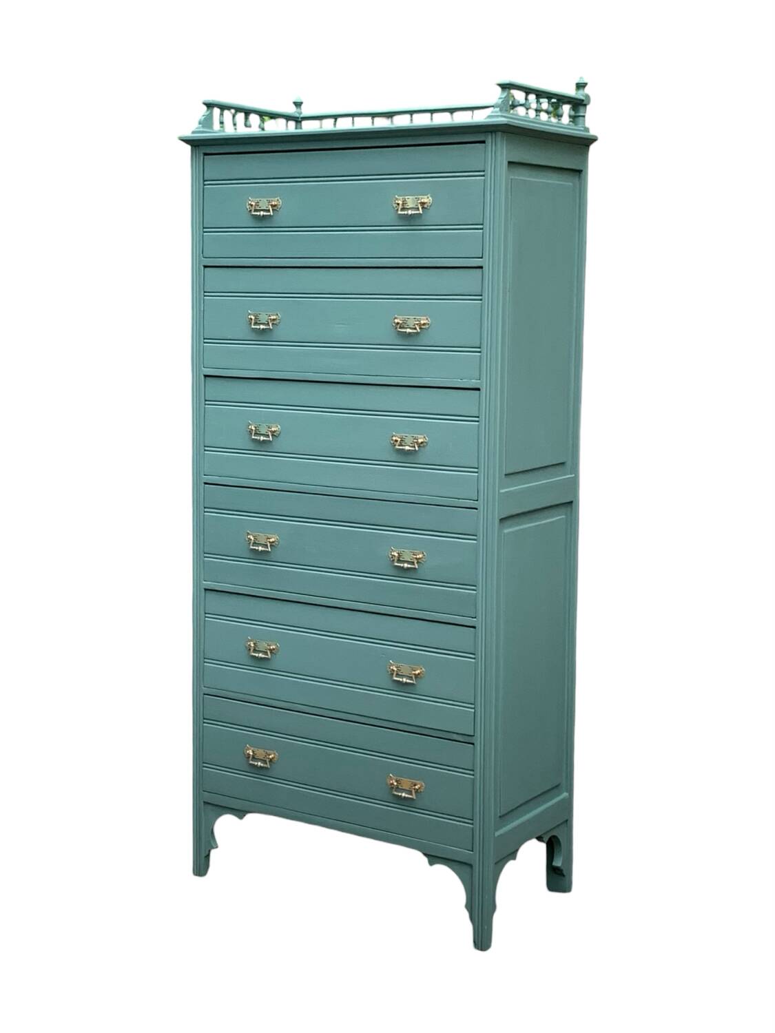 Old grey green high chest of drawers H160