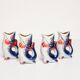 Set of 7 glasses and a glass carafe decorated with blue fish, Mid-Century Modern style, Europe, 1960s.