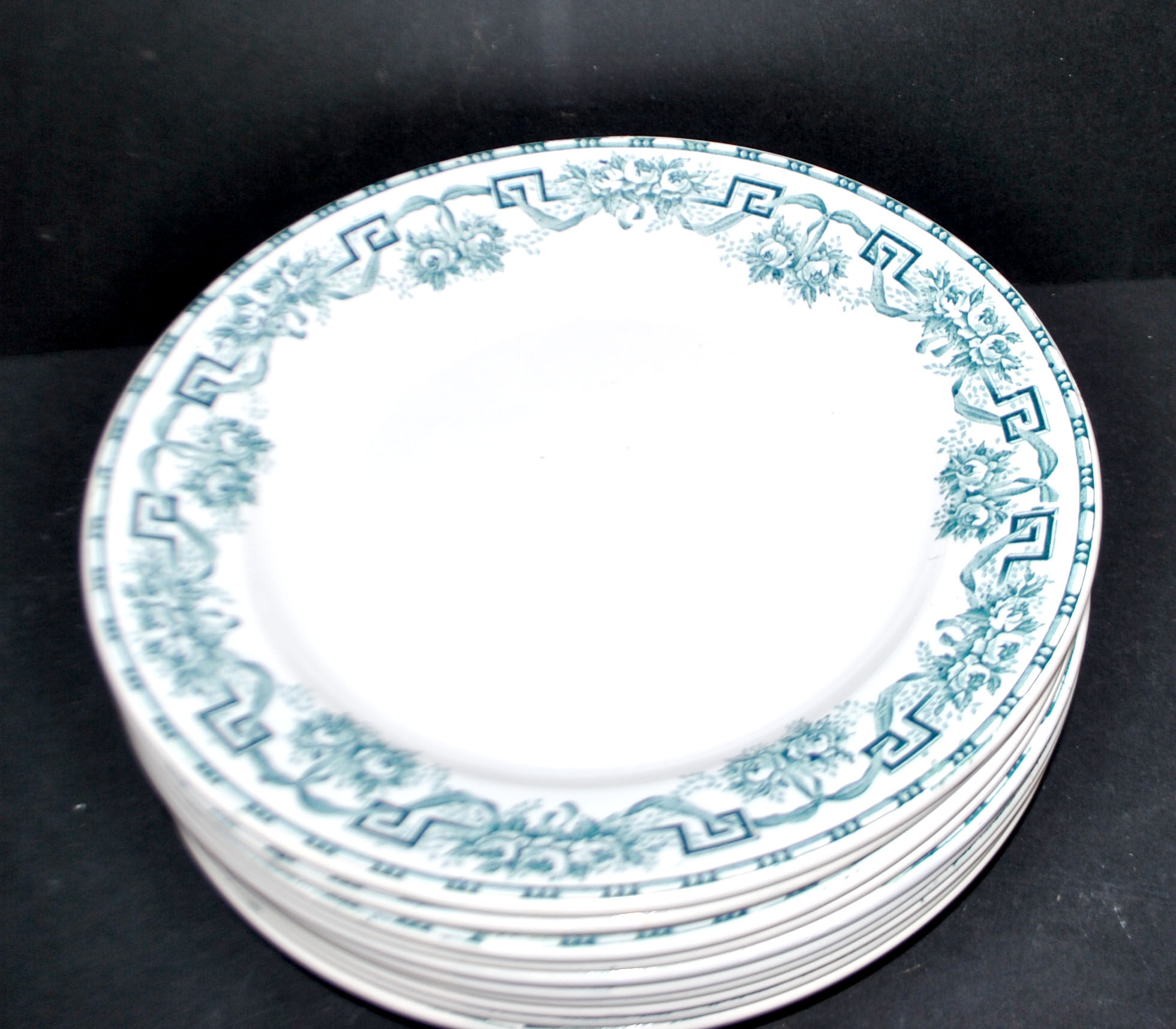 Moulin des Loups & Hamage set of 11 flat plates Ancient Athens in earthenware 1900