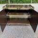 Vintage 70s TV cabinet Hi-Fi brass smoked glass on wheels Hollywood Reg