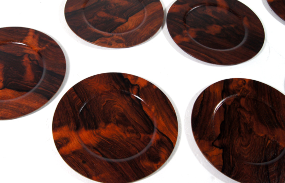Lot of 10 plates to eat in rosewood danish design vintage retro camping