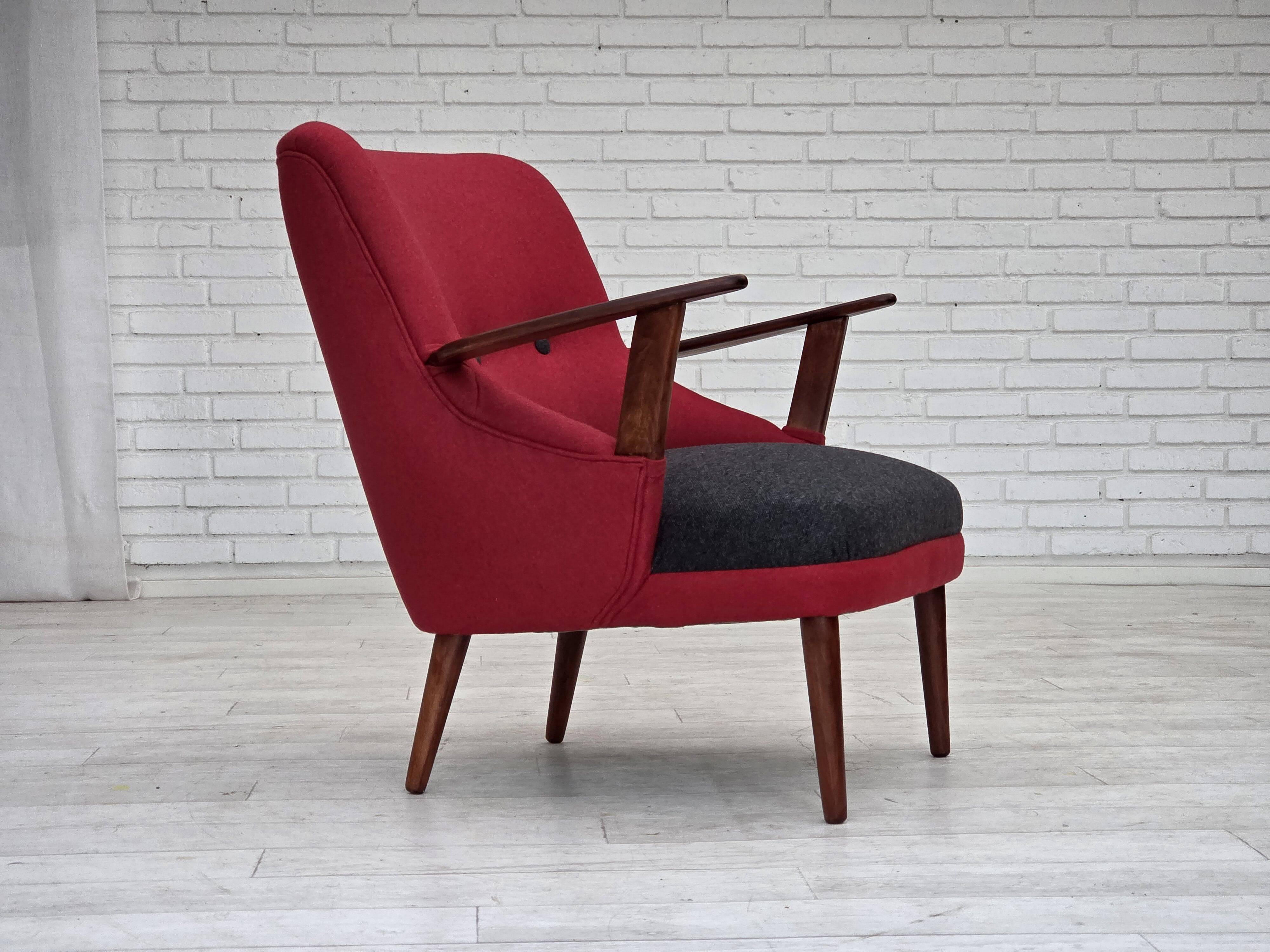 1960s, Danish designed armchair, reupholstered, furniture wool.