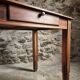 Vintage French walnut writing desk, 1950s Art Deco style, table with drawer, compact desk or side table
