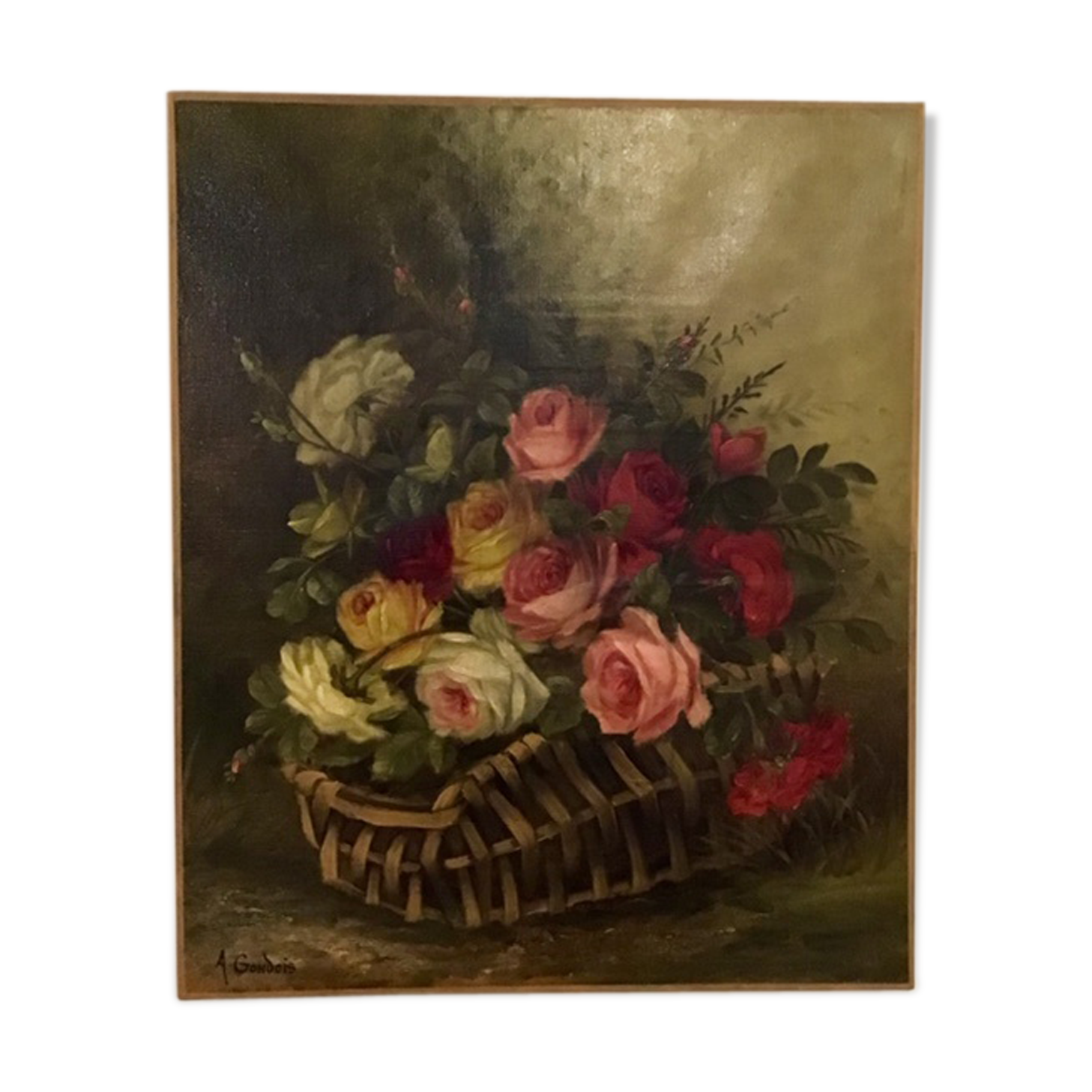 Painting, oil on canvas, still life with flowers signed A Gondois
