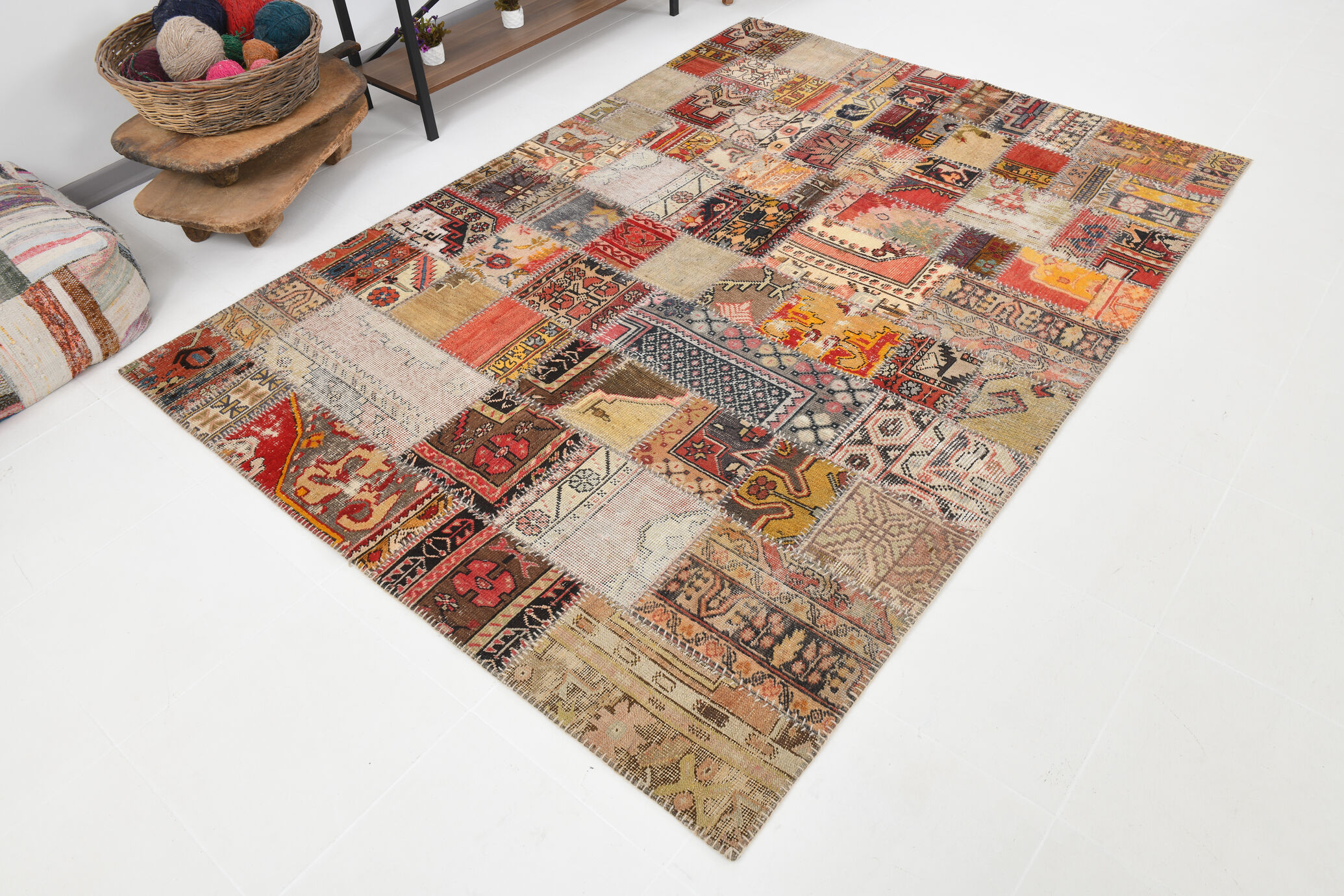 5x8 Handknotted Red Turkish Patchwork Rug, 242x173Cm