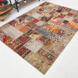 5x8 Handknotted Red Turkish Patchwork Rug, 242x173Cm
