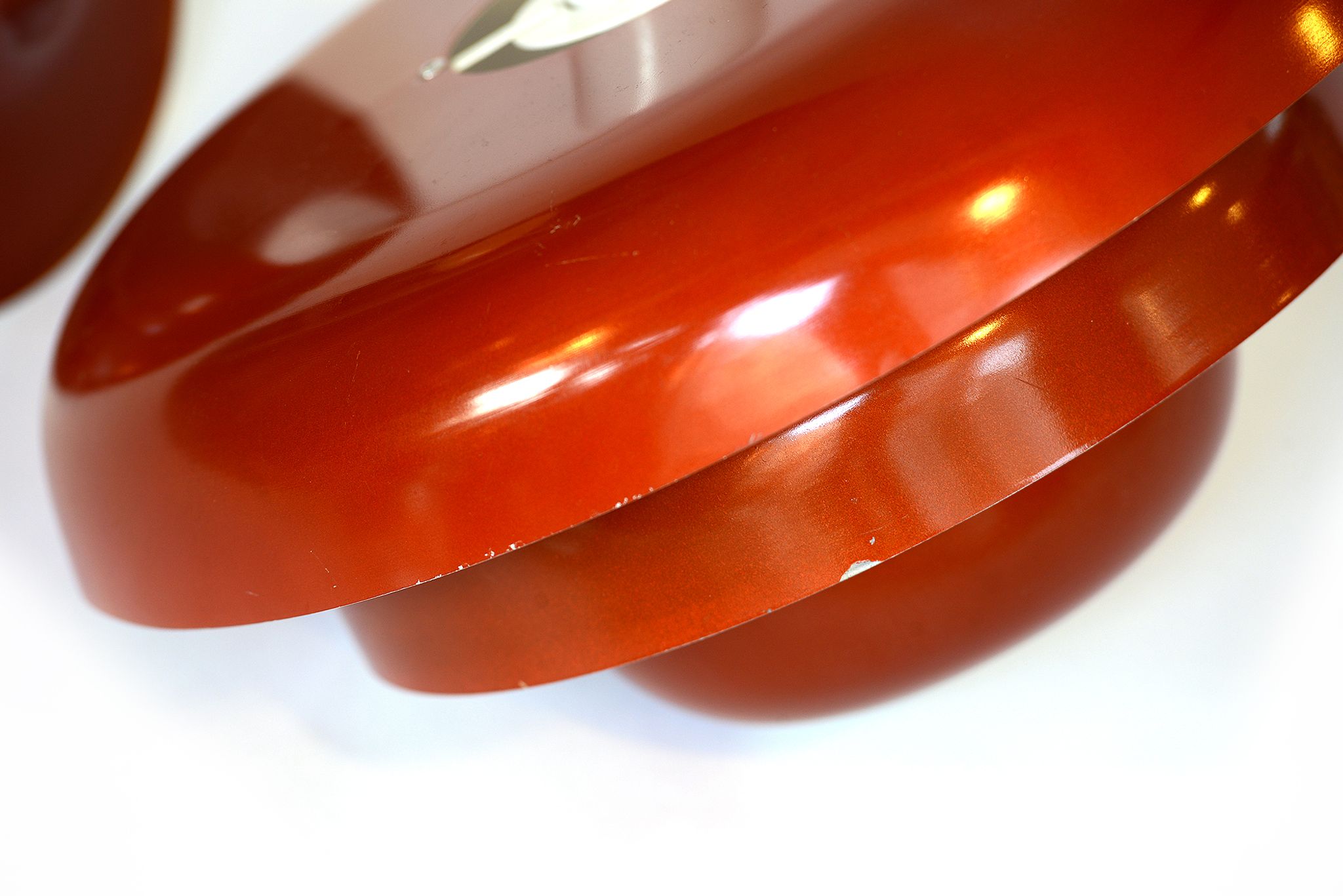 Layered metal pendant light with candy apple lacquer, Sweden 1970s