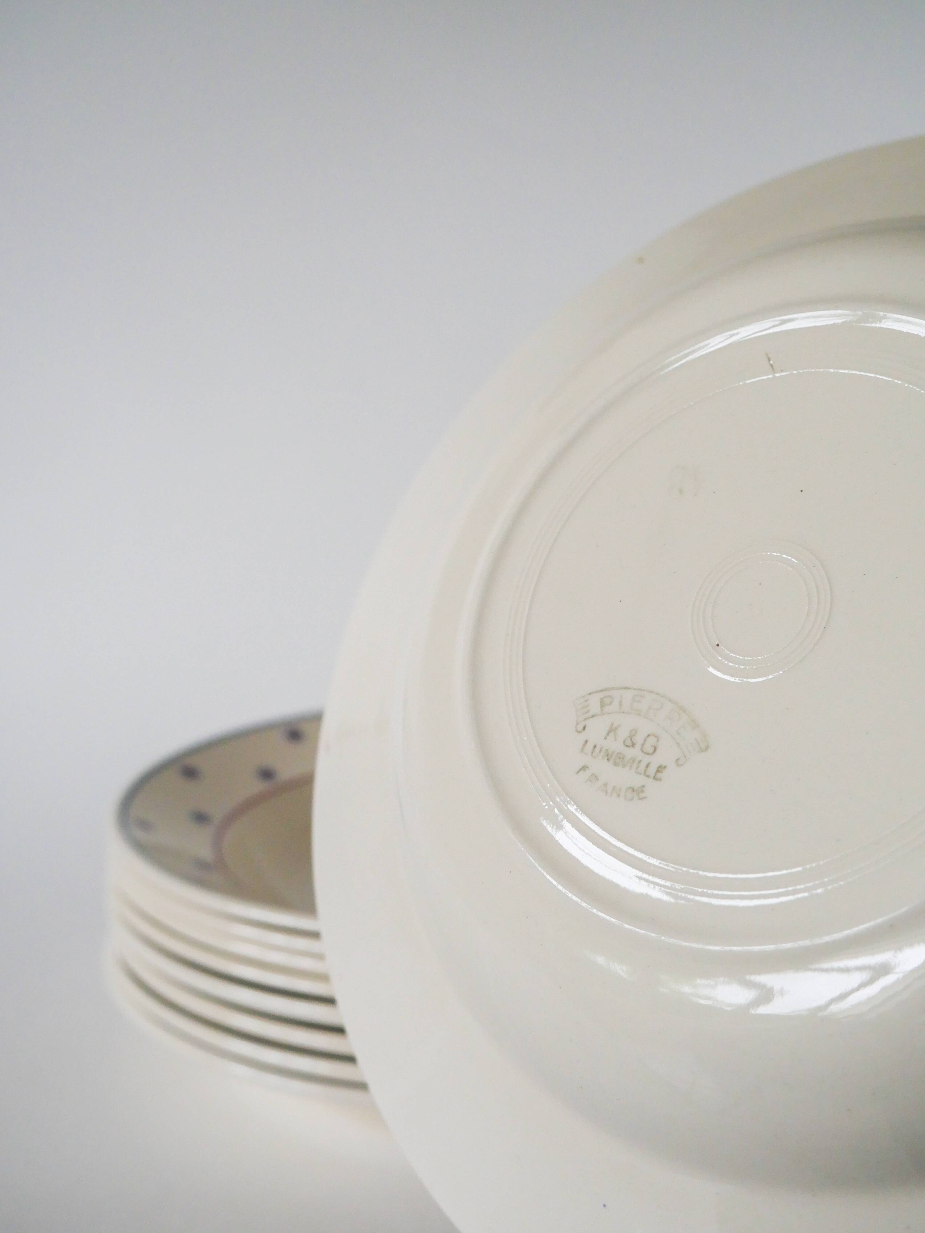 Lot of 9 soup plates, Lunéville model E Pierrée, 1940