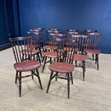 Set of 13 Tacoma Baumann bistro chairs in dark wood and brown leatherette from the 50s
