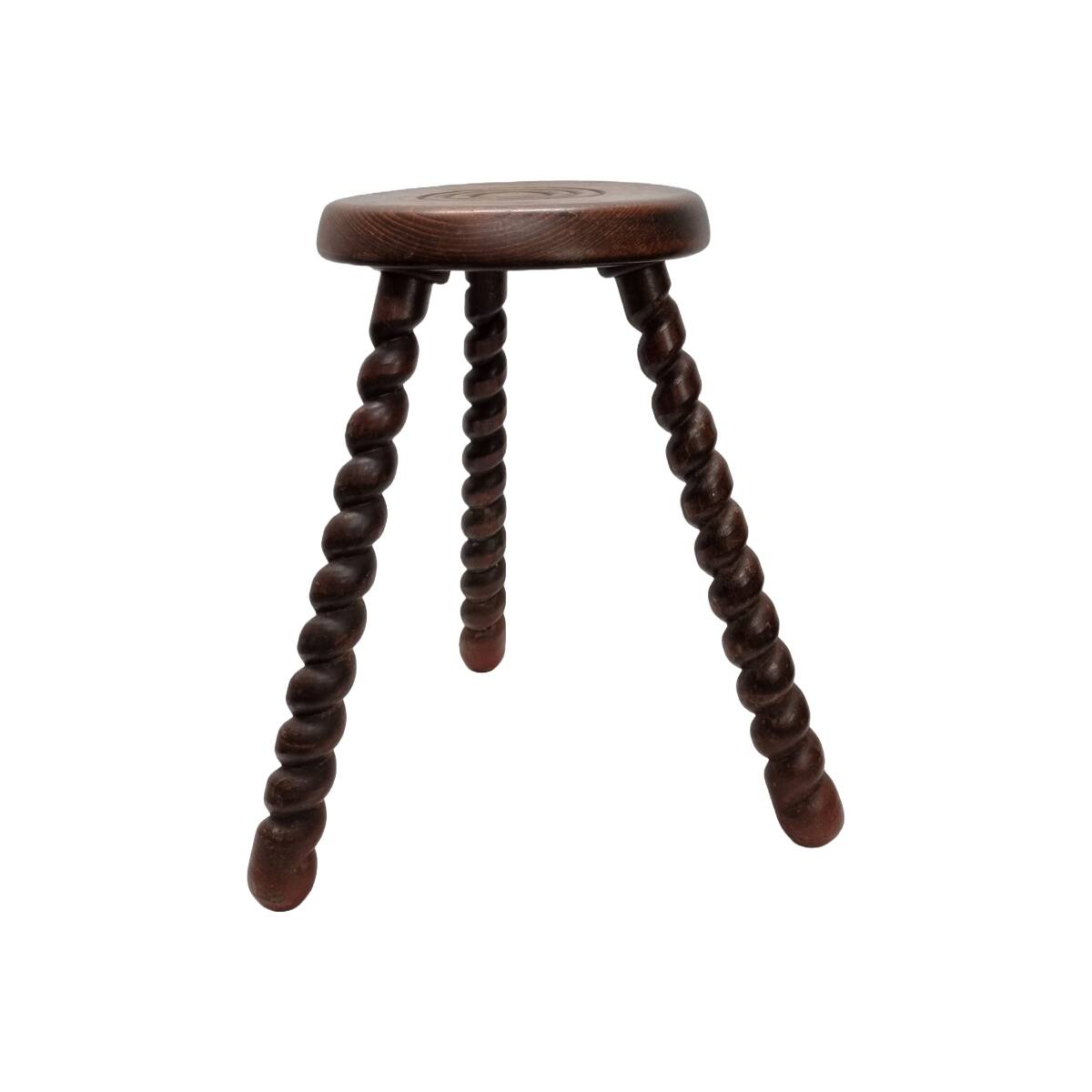 Vintage French Beech Tripod Stool style  Dudouyt, 1940s.