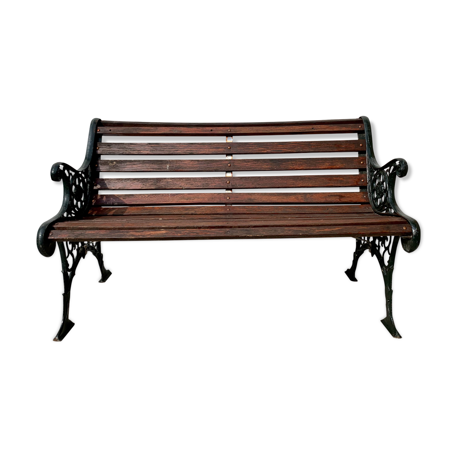 Banc de jardin victorien vintage fonte bois