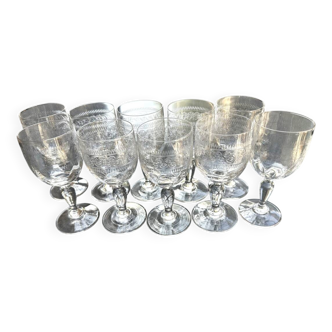 10 wine/water glasses 14.5 cm Cristal d'Arques Matignon Vintage model