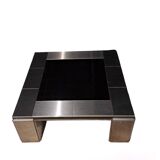Chrome table 1970 black glass top, in the style of Willy Rizzo.