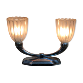 Art Deco period lamp in chrome-plated steel and frosted glass tulips