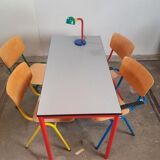 Multicolored dining table and chairs 80s