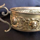 Table planter in embossed brass with floral motif late 19th century
