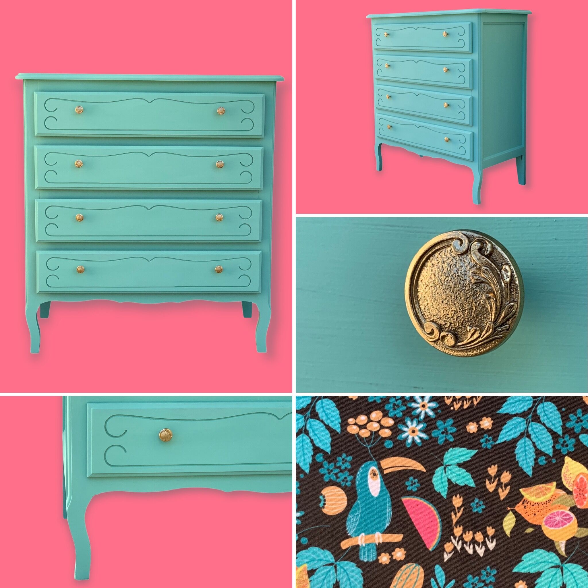 Vintage mint green chest of drawers 1950