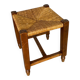 Old Trapezoid Stool Wood + Woven Straw Seat #D823