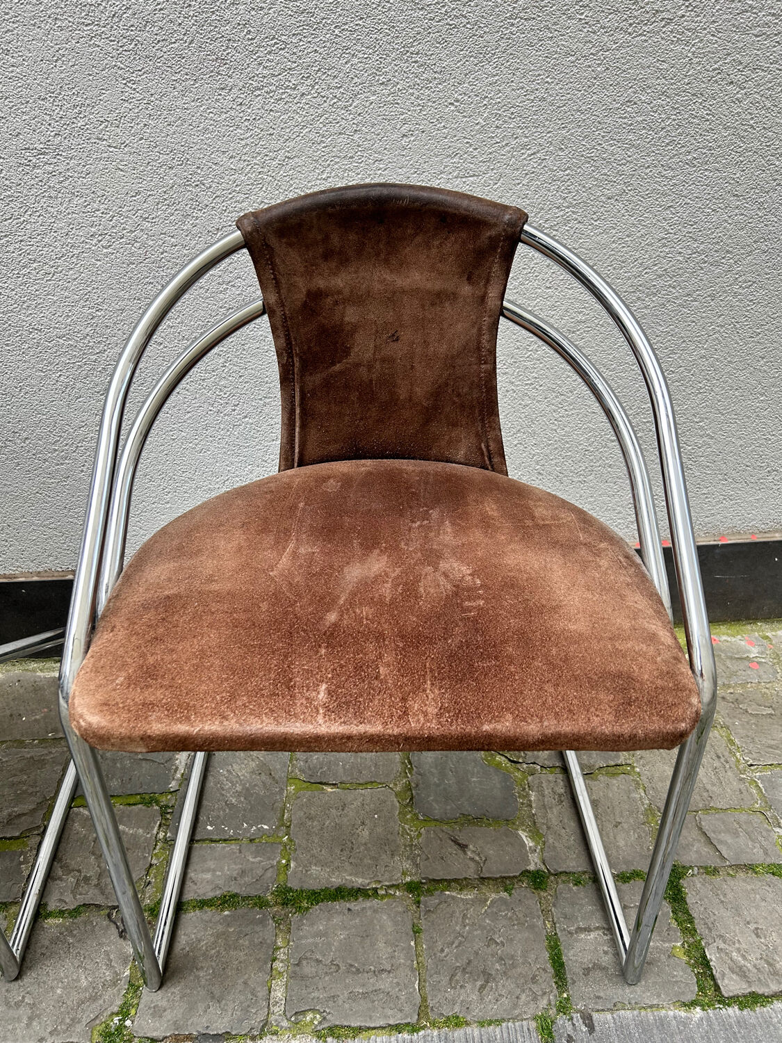6 vintage chrome and suede design chairs