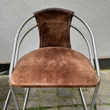 6 chaises design vintage chrome et daim