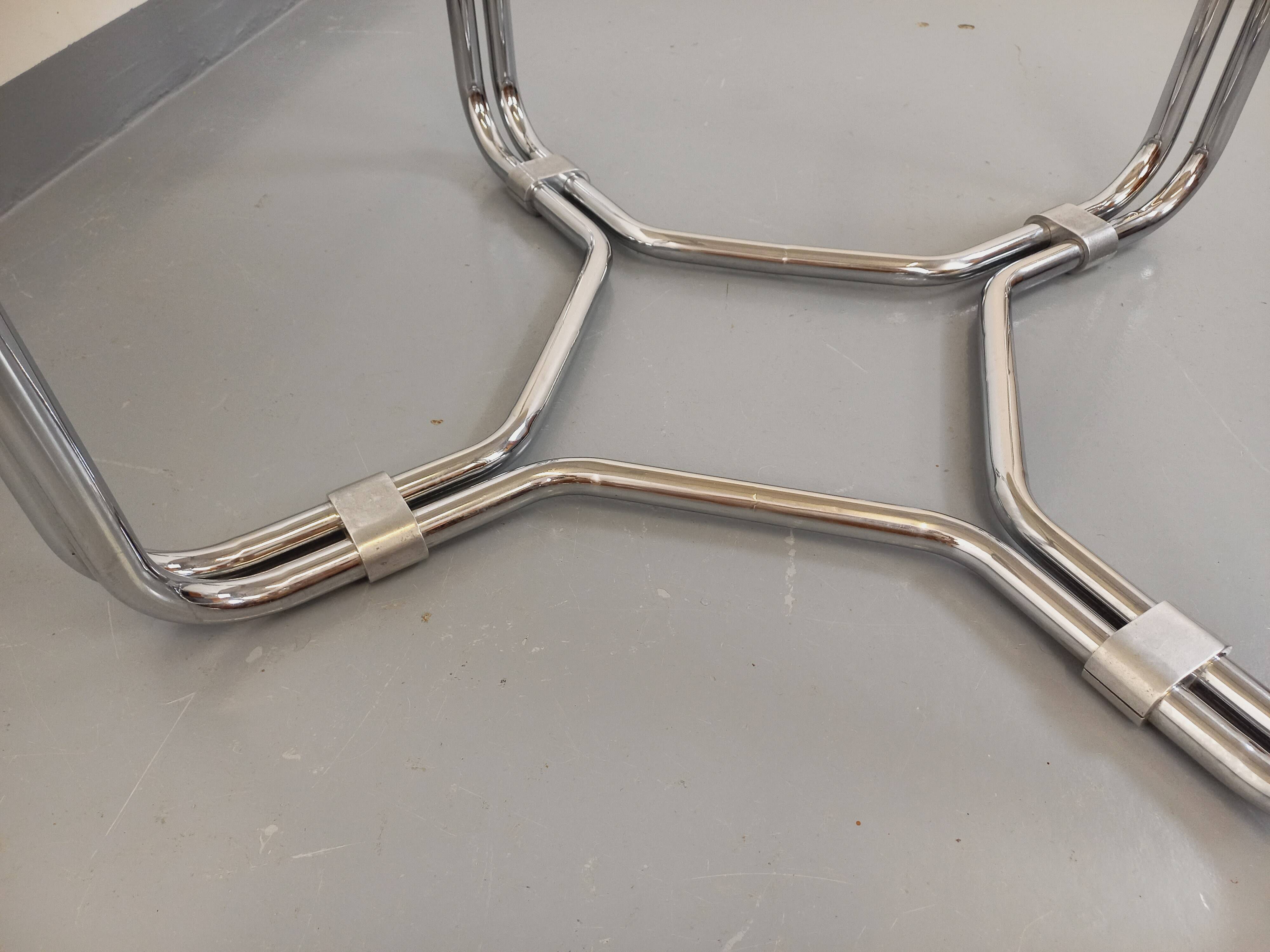 Vintage round dining table in smoked glass and chrome metal