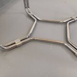 Vintage round dining table in smoked glass and chrome metal