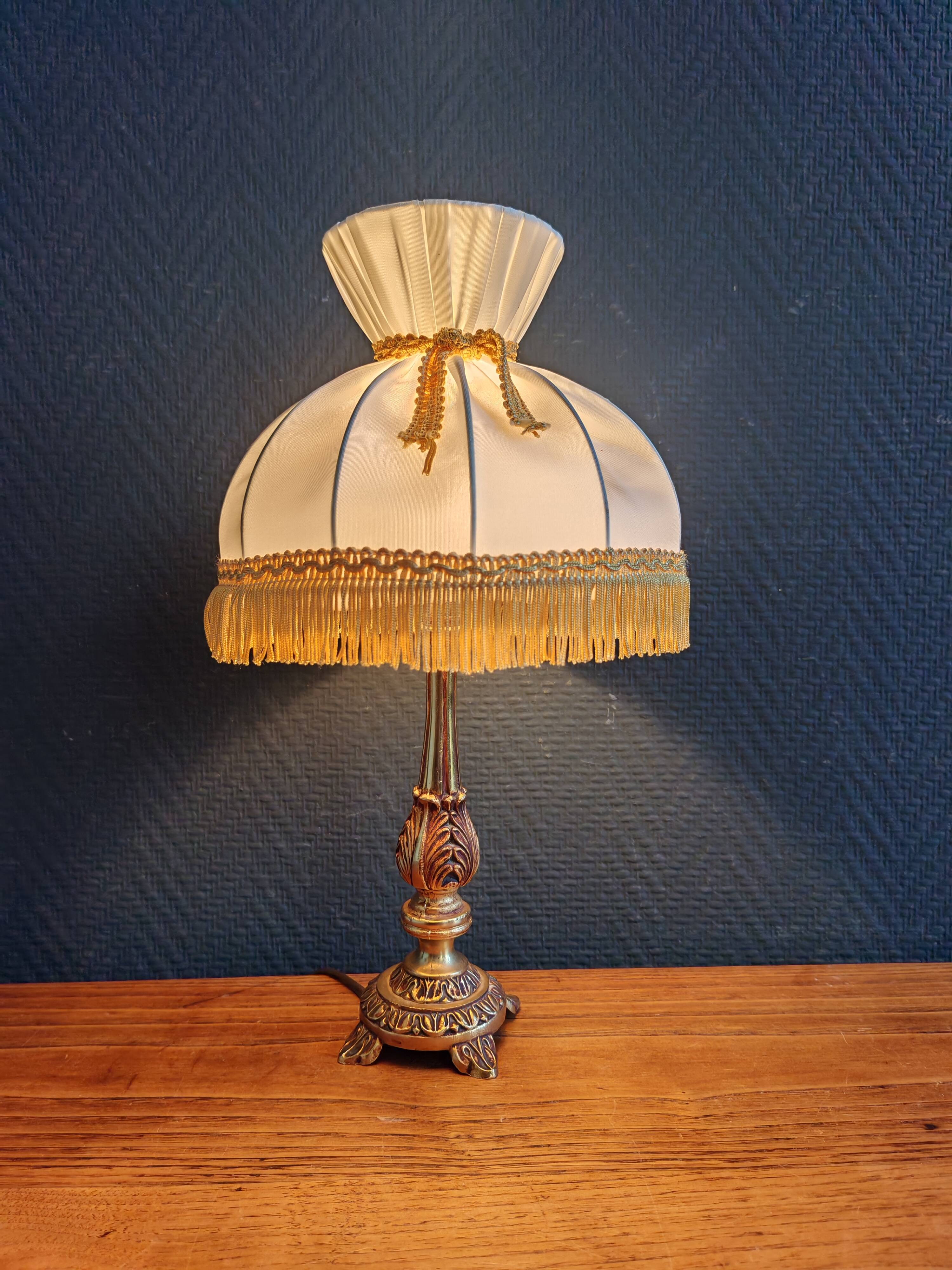 Vintage Gold Brass Table Lamp – Pleated Umbrella Style Lampshade