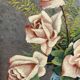 Still life with roses – Signed oil, blue vase, vintage gold frame