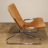 Vintage Suede and Chrome Metal Armchair, 1970s