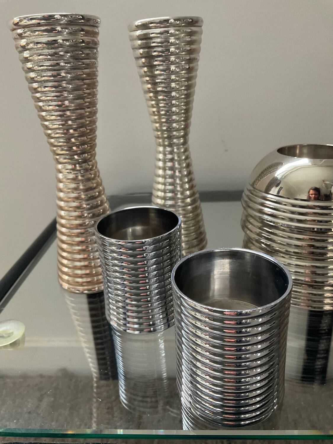 Series of 8 vintage candlesticks in silver metal
