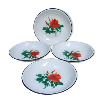 4 Chinese enameled plates Bumper Harvest 1950-60