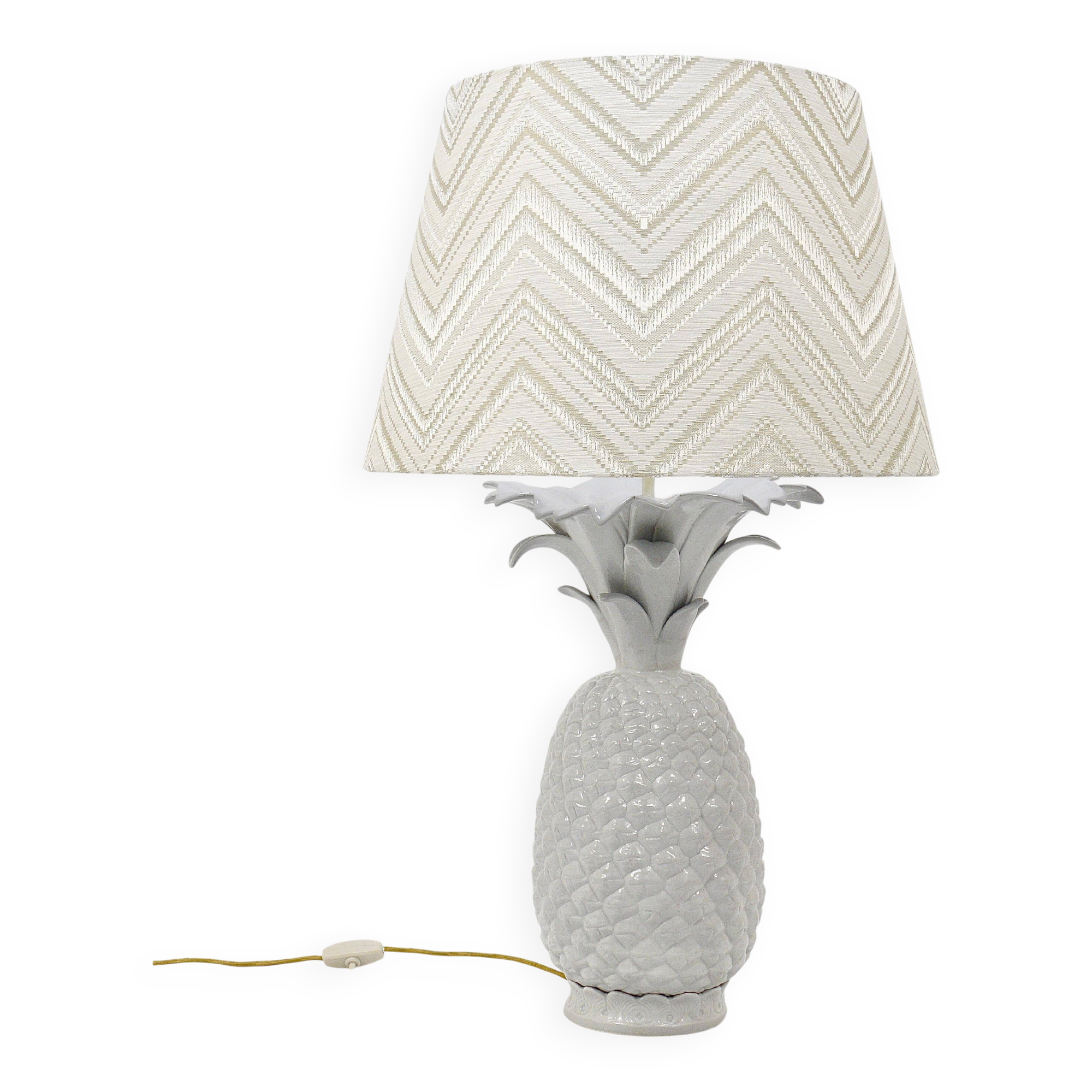 Lampe de table Hollywood Regency en forme d'ananas blanc style Tommaso Barbi, Italie, années 1970