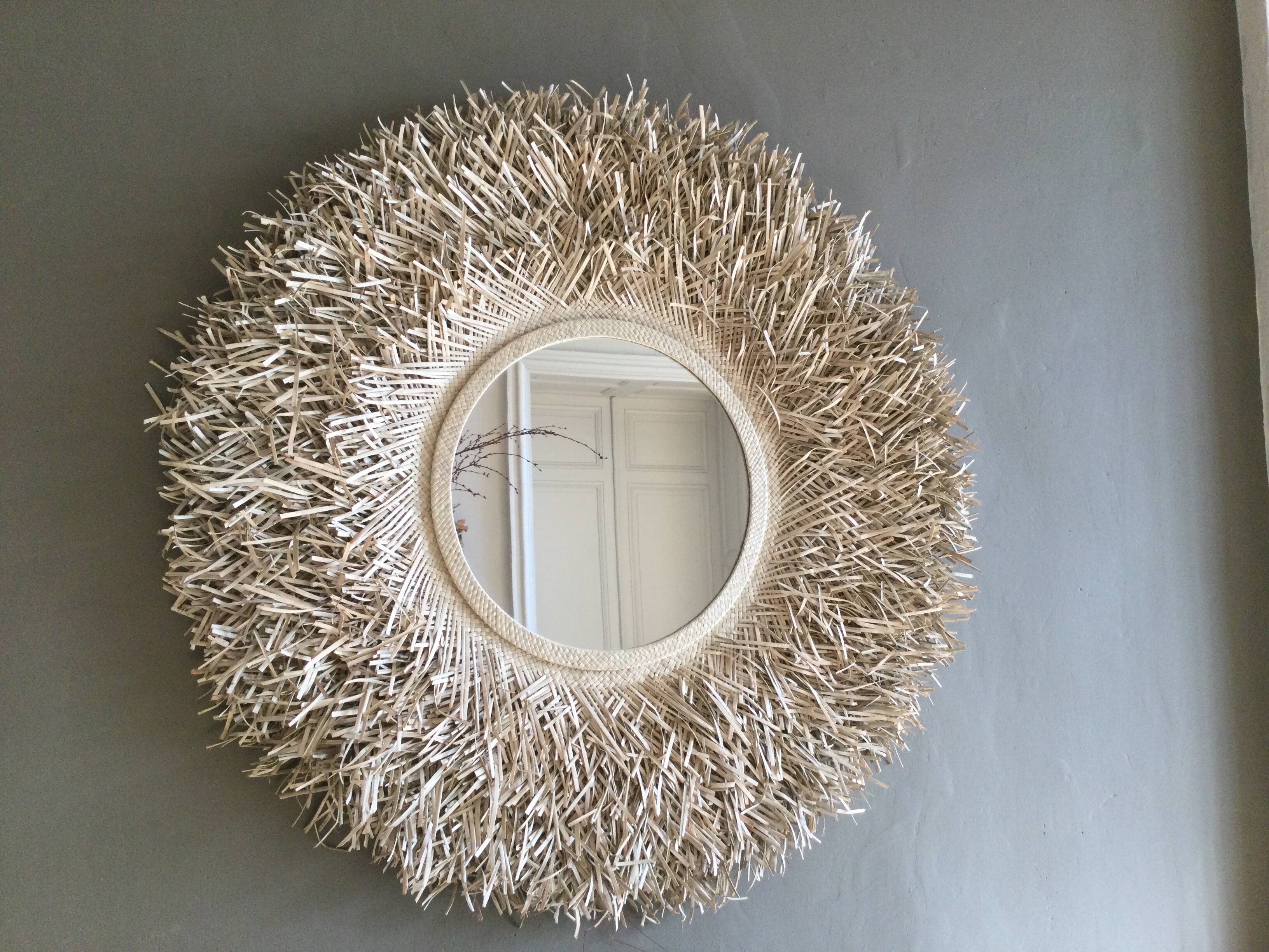 Large round straw mirror