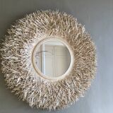 Large round straw mirror