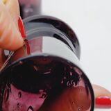 5 Small Liqueur Glasses Vodka Cups in Bubble Blown Glass Plum Biot?