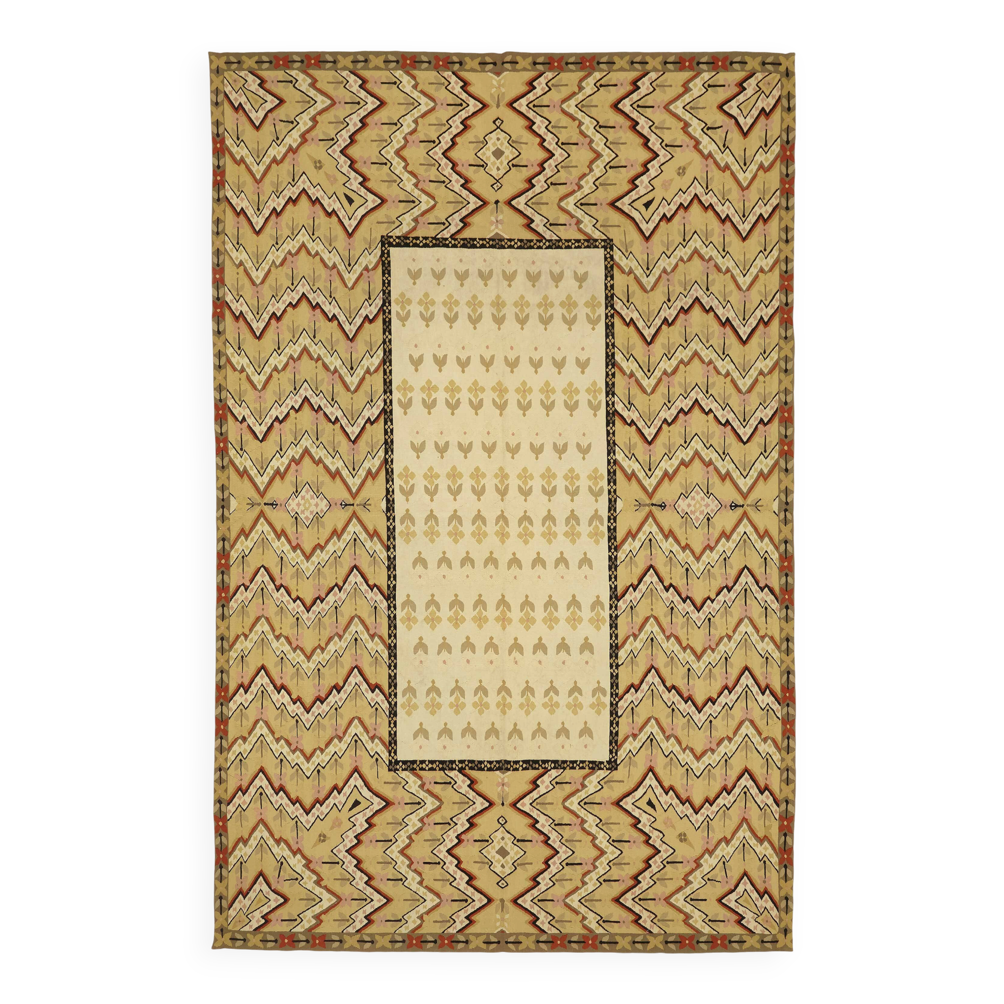 Handmade European Vintage Aubusson Kilim 196 cm x 311 cm