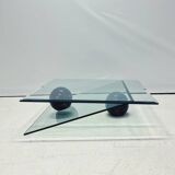 Table basse design sculptural - Marbre noir et verre style années 80