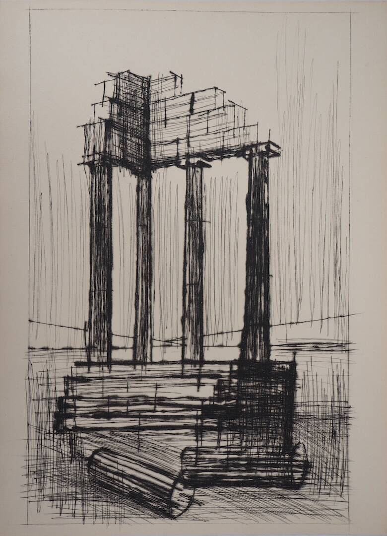 Bernard Buffet : Temple en ruine (Pompéi) - Gravure originale