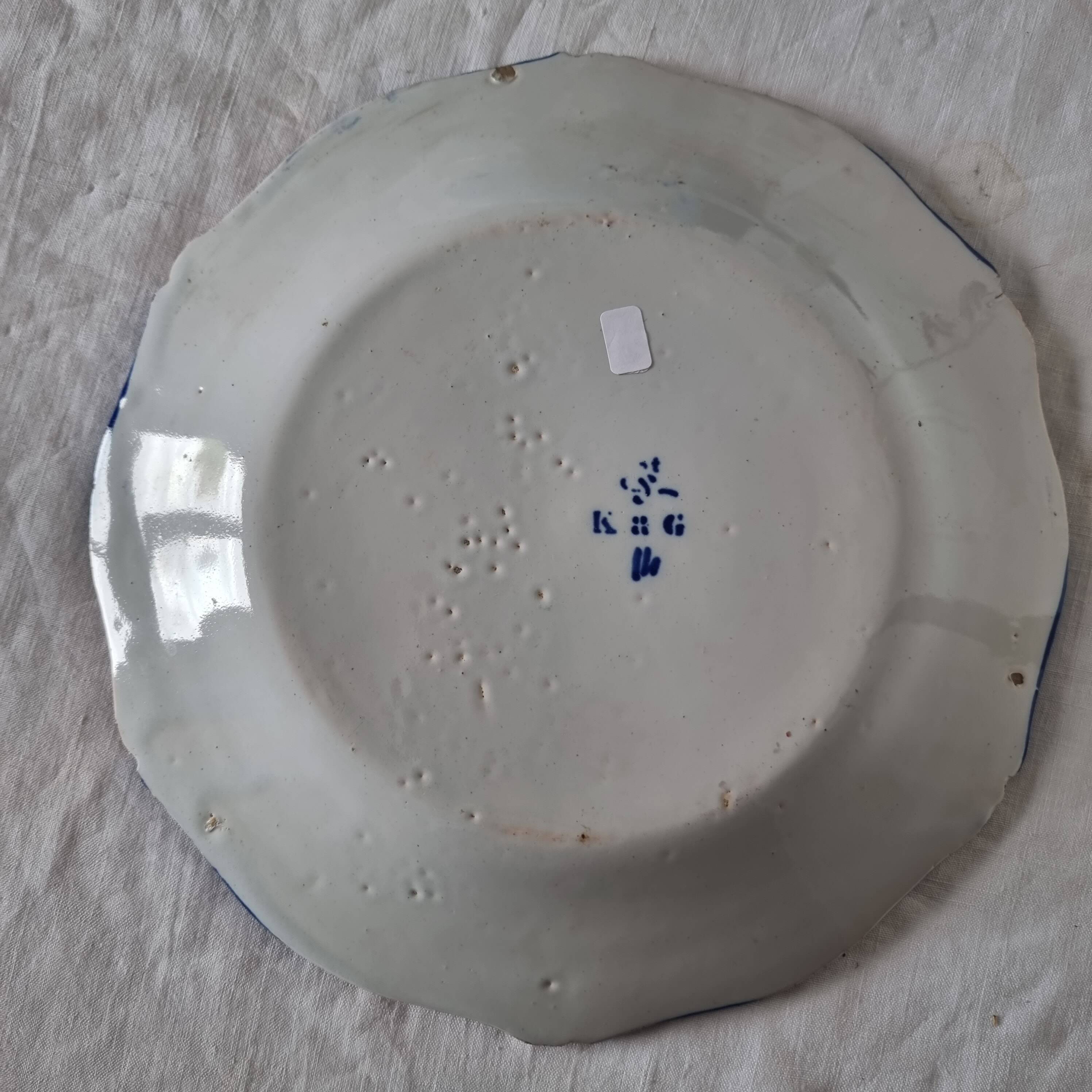 Magnificent antique French earthenware plate with shields signed Keller