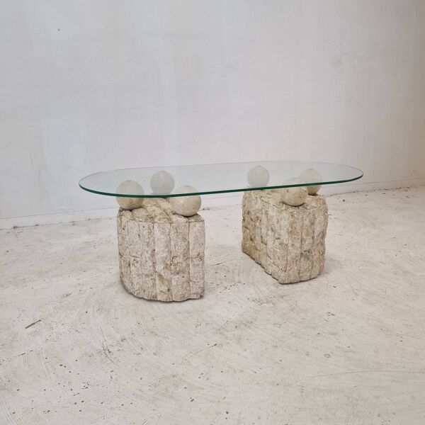 Table basse en pierre ou en pierre fossile, années 1980 Magnussen Ponte