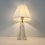 Vintage daum france 1960 crystal lamp base with pleated shade