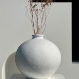 Handcrafted terracotta ball vase painted white H:24 D:26