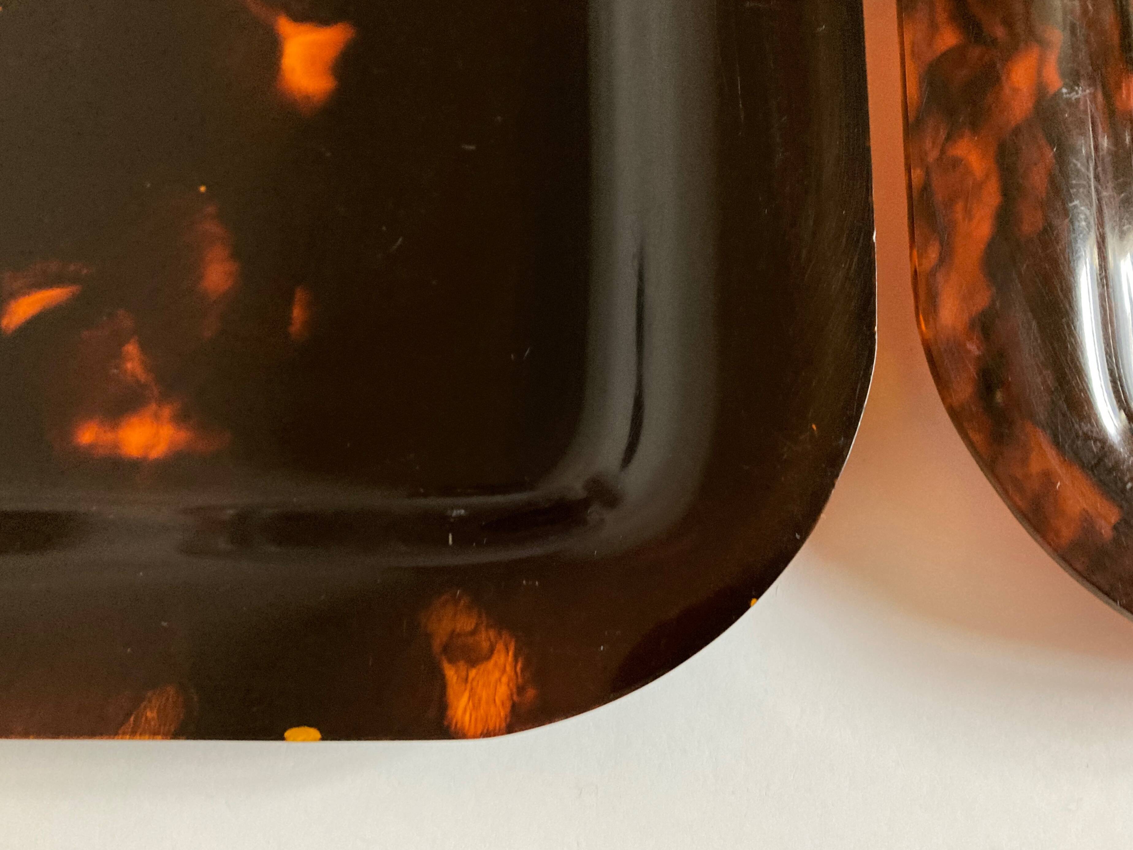 Pair of tortoiseshell lucite trays 1970
