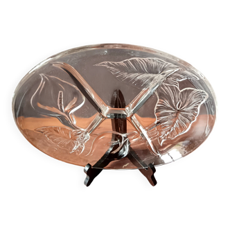 Vintage aperitif tray with 4 compartments, glass and gold-tone metal