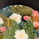 4 old and numbered dessert plates in slurry, strawberry model
