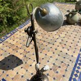 Vintage industrial articulated desk lamp in patinated metal