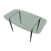 Coffee table years 50/60 , glass, brass, black metal