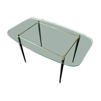 Table basse année 50/60 , verre, laiton, métal noir